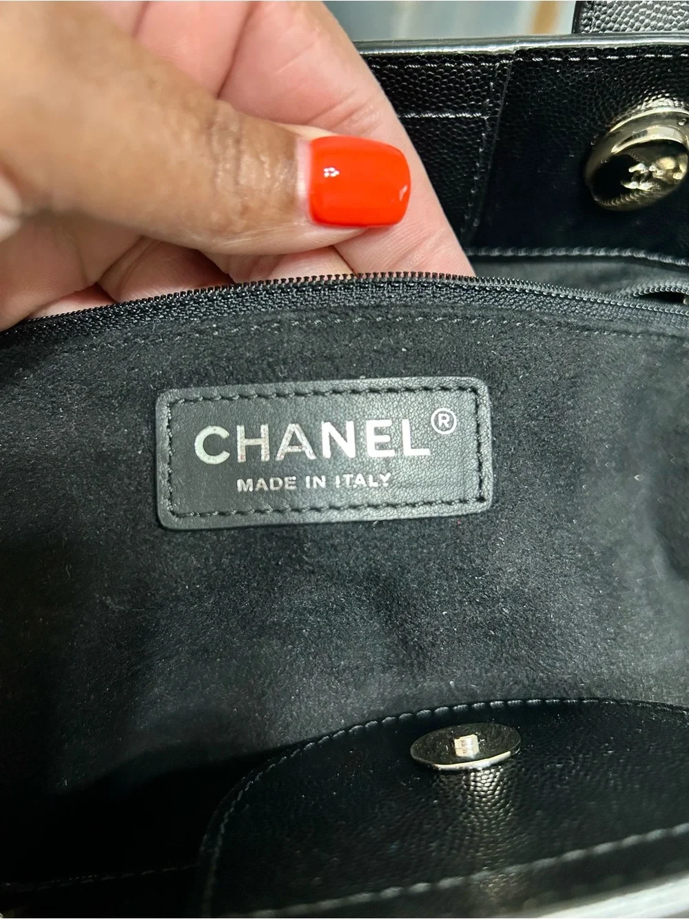 CHANEL CAVIAR SMALL STUDDED DEAUVILLE TOTE